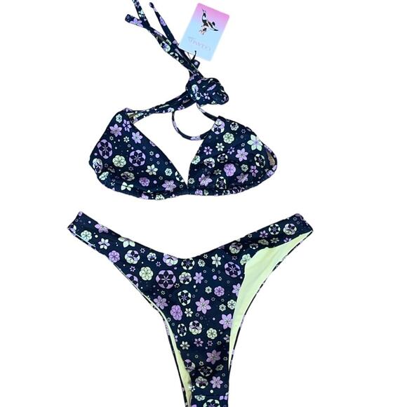 New Oceanus Floral Ditzy Triangle Mile High Cut Cheeky Bikini Set . Size M NWT